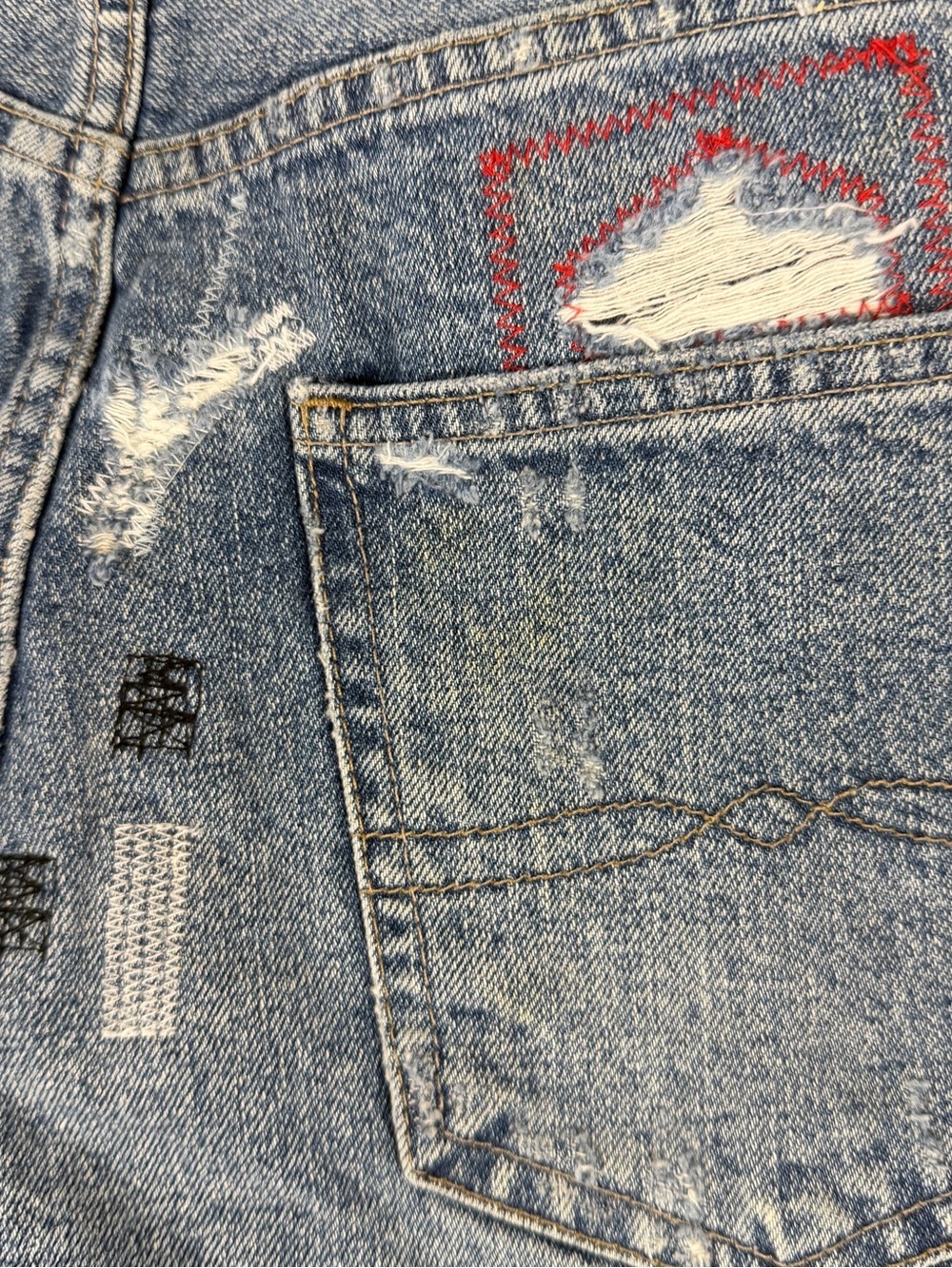 Lucky Brand Distressed Denim Shorts with Smiley Patch - Blue - Picture 6 of 8